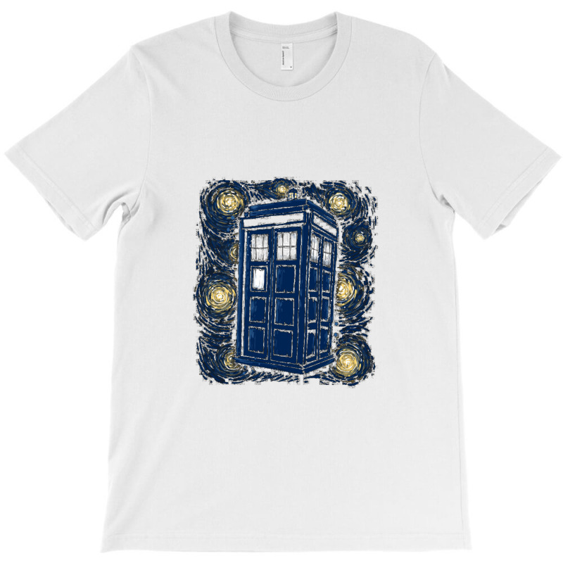 Starry Night Tardis T-Shirt by pusyaque-podcast | Artistshot