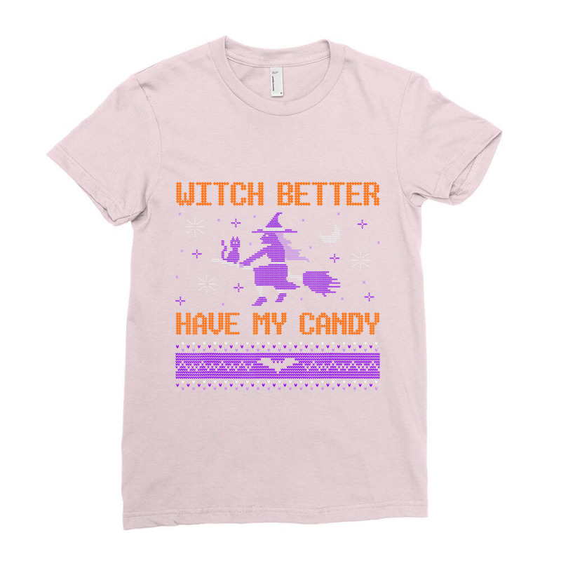 Witch Candy Halloween Ugly Sweater I Trick Or Treat Pumpkin Ladies Fitted T-Shirt by BuenoBloom | Artistshot