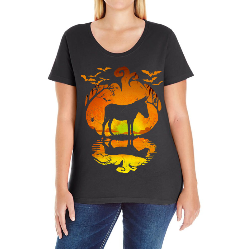 Donkey Donkey Silhouette Pumpkin Donkey Halloween Costume 510 Cattle Ladies Curvy T-Shirt by peafowl | Artistshot