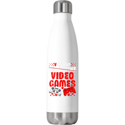 V Is For Video Games Stainless Steel Water Bottle Designed By Bariteau Hannah