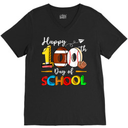 happy 100th day of school football baseball V-Neck Tee | Artistshot