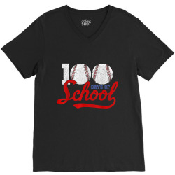 100th day baseball teacher V-Neck Tee | Artistshot