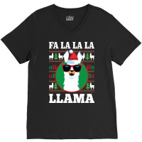 Fa La La Llama Ugly Christmas Long Sleeve Shirt V-neck Tee | Artistshot