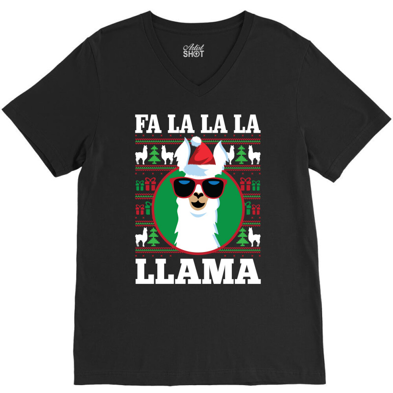 Fa La La Llama Ugly Christmas Long Sleeve Shirt V-neck Tee | Artistshot