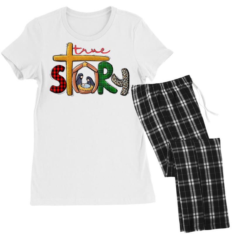 True Story Christmas Manger Nativity Scene Buffalo Plaid T Shirt Women's Pajamas Set by vorgasofaguiarb | Artistshot