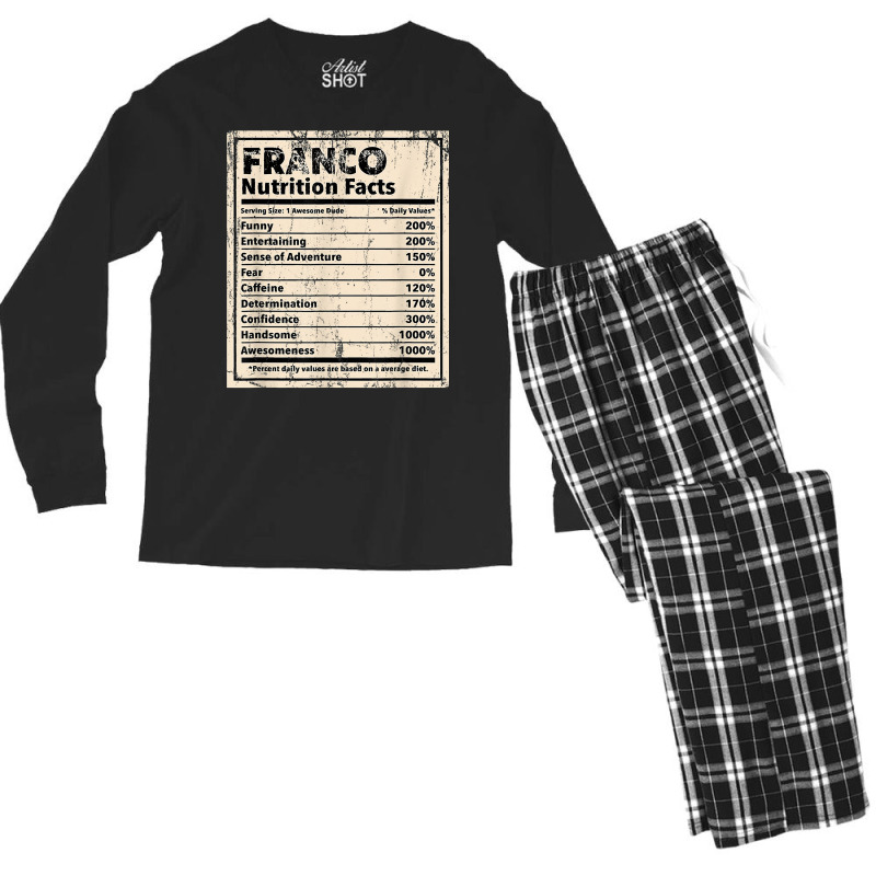 Franco Nutrition Facts Funny Name Humor Nickname T Shirt Men's Long Sleeve Pajama Set by spizerrleppleq | Artistshot