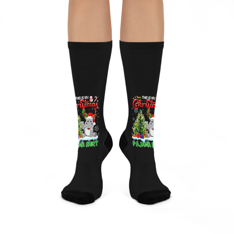 Hippopotamus This Is My Christmas Pajamas Hippopotamus Santa Reindeer  Crew Socks | Artistshot