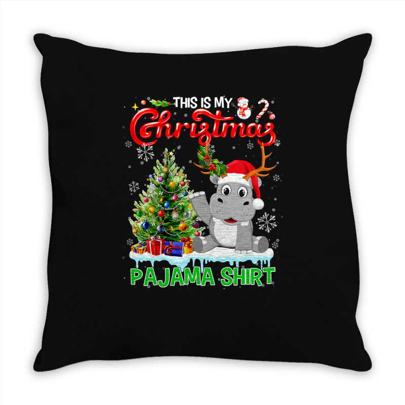 Hippopotamus This Is My Christmas Pajamas Hippopotamus Santa Reindeer  Throw Pillow | Artistshot