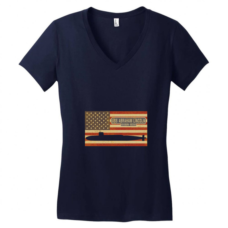 Uss Abraham Lincoln Ssbn 602 Nuclear Ballistic Missile Submarine Vinta Women's V-Neck T-Shirt by naeshastores | Artistshot