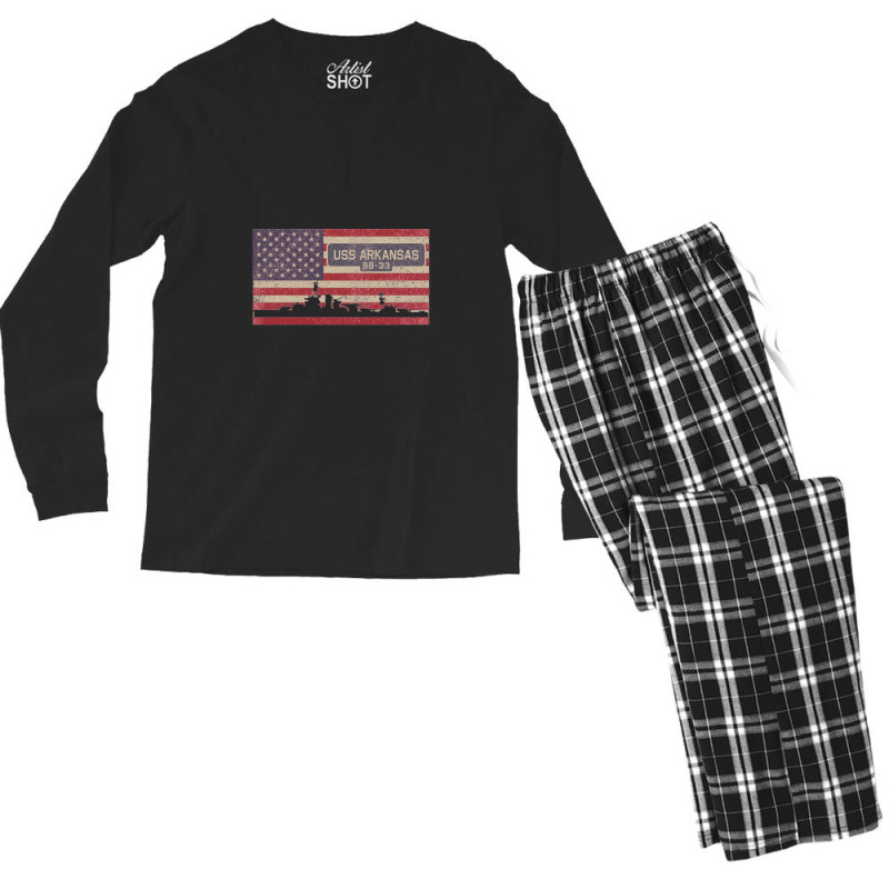 Uss Arkansas Bb 33 Battleship Vintage Usa Flag Gift Men's Long Sleeve Pajama Set by naeshastores | Artistshot