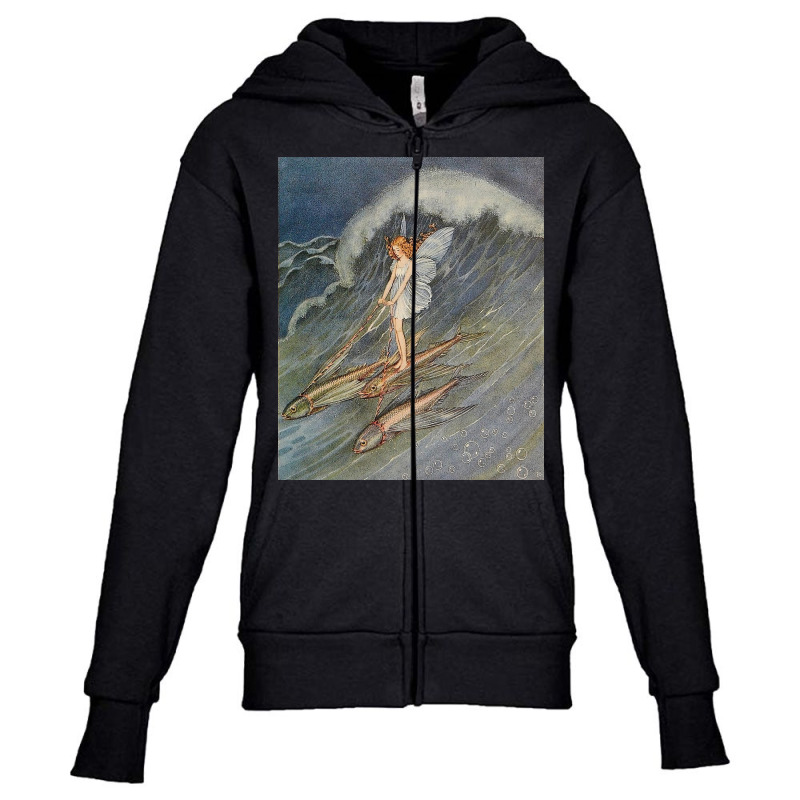 Flower Fairy On A Wave Youth Zipper Hoodie | Artistshot