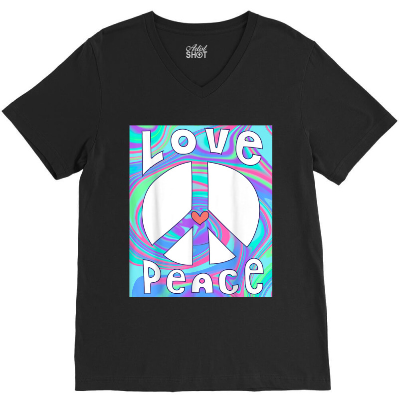 Peace Sign Love T Shirt 60s 70s Tie Die Hippie Costume Characters Vide V-neck Tee | Artistshot