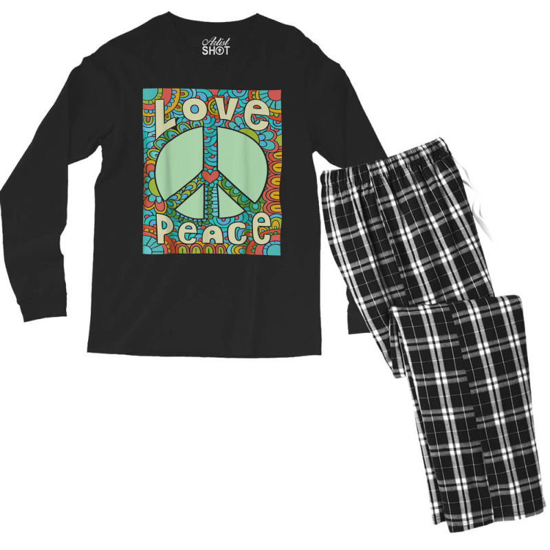 Peace Sign Love T Shirt 60s 70s Tie Die Hippie Costume Video Games Cha Men's Long Sleeve Pajama Set | Artistshot