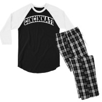 Cincinnati Ohio Varsity Style Vintage Red Tank Top Men's 3/4 Sleeve Pajama Set | Artistshot