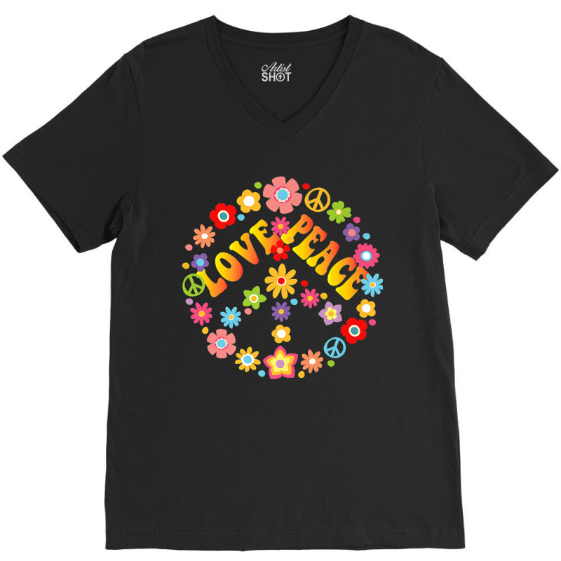 Peace Sign Love T Shirt 60s 70s Tie Dye Hippie Costume Arts Characters V-neck Tee | Artistshot