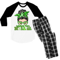 Women Messy Bun Lymphoma Cancer Warrior Gifts T Shirt Men's 3/4 Sleeve Pajama Set | Artistshot