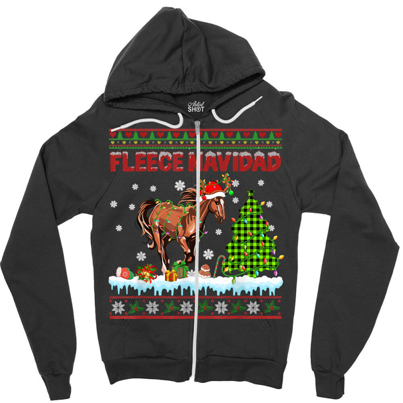 Fleece Navidad Christmas Lights Sweater Santa Reindeer Horse T Shirt Zipper Hoodie | Artistshot