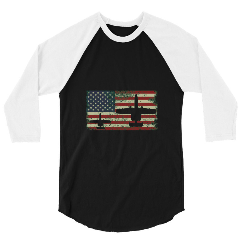 A 10 Thunderbolt Ii Warthog Plane Gift Us Flag 3/4 Sleeve Shirt | Artistshot