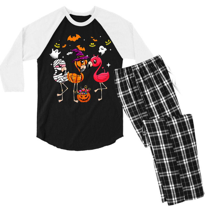 Flamingo Tropical Funny Flamingo Mummy Witches Pumpkin Halloween Costu Men's 3/4 Sleeve Pajama Set | Artistshot