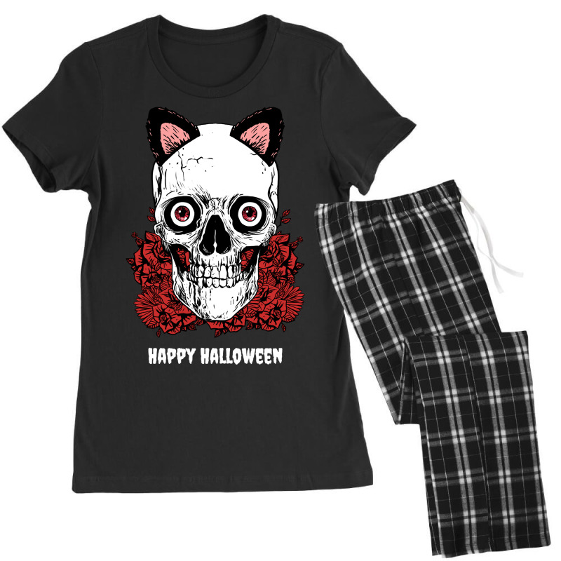 Skull Skeleton Rose Happy Halloween Kitty Ears Rose Skull Bones Women's Pajamas Set by peafowl | Artistshot