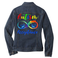 Autism   Red Instead Infinity   Acceptance Butterfly T Shirt Ladies Denim Jacket | Artistshot