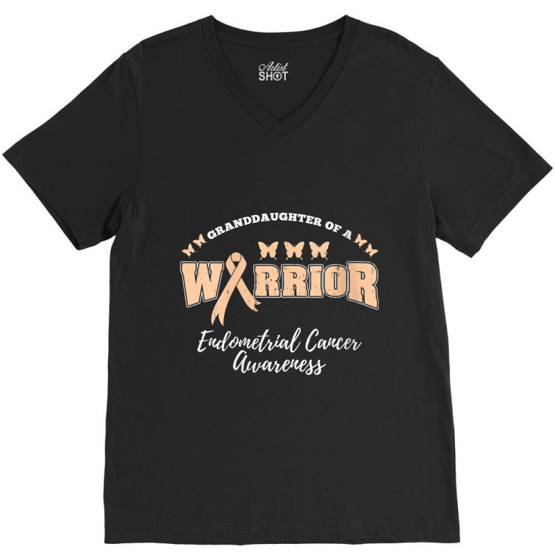 Womens Granddaughter Of A Warrior Endometrial Cancer Awareness V-Neck Tee by LaytonDesign | Artistshot