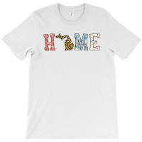 Home State Michigan Map With Floral Pattern And Leopard Texture T-shirt | Artistshot