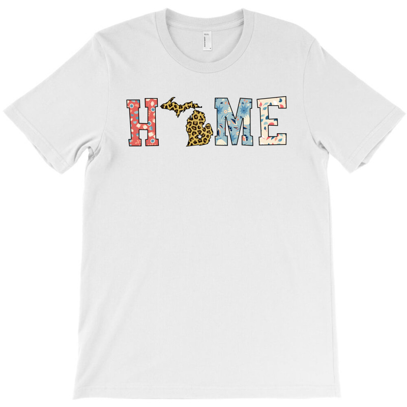 Home State Michigan Map With Floral Pattern And Leopard Texture T-shirt | Artistshot