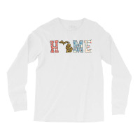 Home State Michigan Map With Floral Pattern And Leopard Texture Long Sleeve Shirts | Artistshot