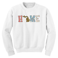 Home State Michigan Map With Floral Pattern And Leopard Texture Youth Sweatshirt | Artistshot