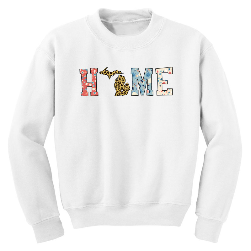 Home State Michigan Map With Floral Pattern And Leopard Texture Youth Sweatshirt | Artistshot