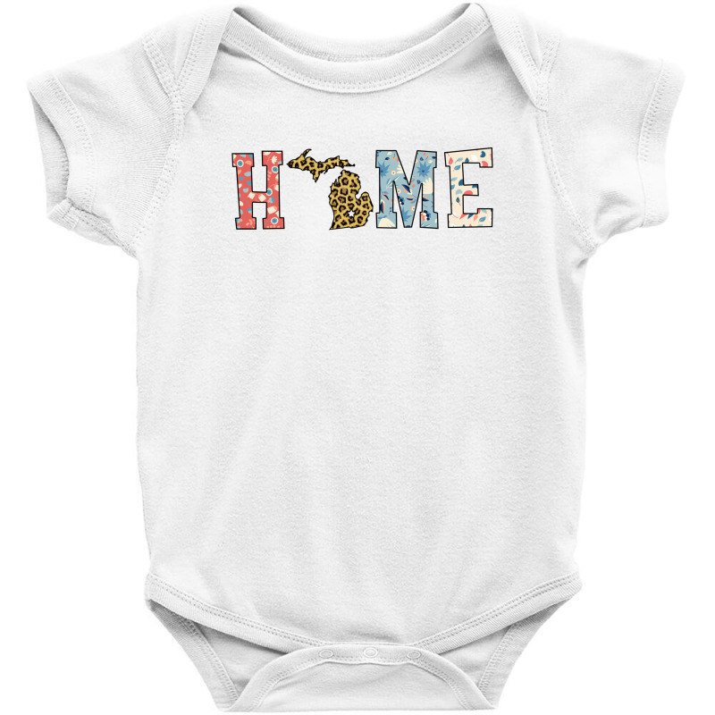 Home State Michigan Map With Floral Pattern And Leopard Texture Baby Bodysuit | Artistshot