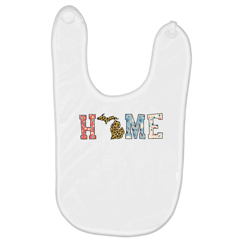 Home State Michigan Map With Floral Pattern And Leopard Texture Baby Bibs | Artistshot