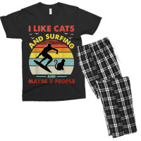 Surfing Cat I Like Cats And Surfing And Maybe 3 People Dad Men's T-shirt Pajama Set | Artistshot