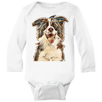 Close-up Of Border Collie, 1.5 Years Old, Looking At Camera Against Wh Long Sleeve Baby Bodysuit | Artistshot