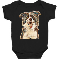 Close-up Of Border Collie, 1.5 Years Old, Looking At Camera Against Wh Baby Bodysuit | Artistshot