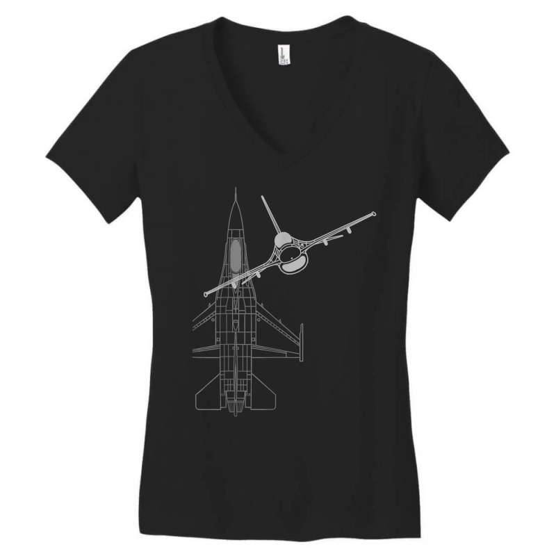 F 16 Fighting Falcon Viper Jet Line Art T Shirt Women's V-Neck T-Shirt by zagelmaglime | Artistshot