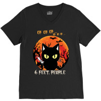 Black Cat Halloween Cat 6 Feet People 90 Cat Lover V-neck Tee | Artistshot