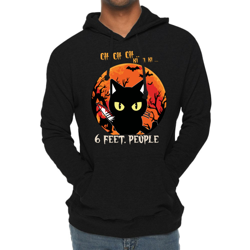 Black Cat Halloween Cat 6 Feet People 90 Cat Lover Lightweight Hoodie by peafowl | Artistshot