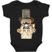 Puppy Gentleman Wearing Tie Bow And Cylinder Hat Holds  Mustache On St Baby Bodysuit | Artistshot