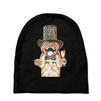 Puppy Gentleman Wearing Tie Bow And Cylinder Hat Holds  Mustache On St Baby Beanies | Artistshot