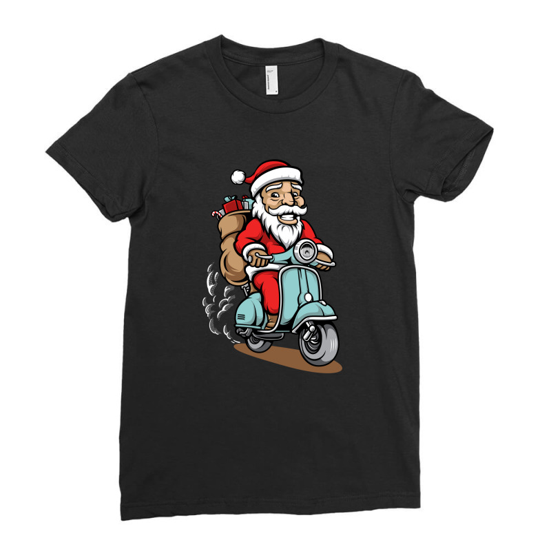 Santa Ride A Scooter Ladies Fitted T-Shirt by cithu09 | Artistshot