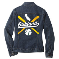 Womens Oakland Baseball Vintage California Pride Love City Green V Nec Ladies Denim Jacket | Artistshot