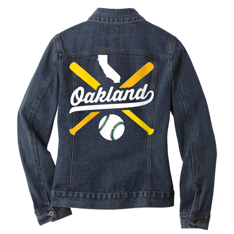 Womens Oakland Baseball Vintage California Pride Love City Green V Nec Ladies Denim Jacket by shielsqdkatulag | Artistshot