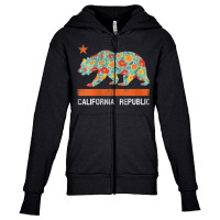 Womens California Republic State Bear Star Poppy Flower La Cali Tee V Youth Zipper Hoodie | Artistshot