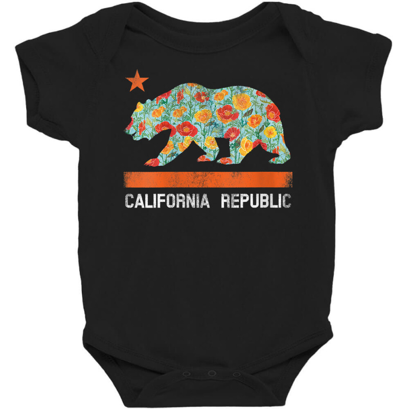 Womens California Republic State Bear Star Poppy Flower La Cali Tee V Baby Bodysuit by loreyviwootenm | Artistshot