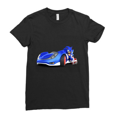 Blue Hedgehog Car Ladies Fitted T-shirt Designed By Bobbiejlopez