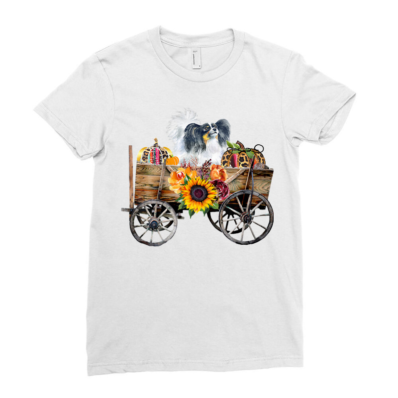 Womens Papillon Gifts Clothing   Papillon Dog In Country Wagon V Neck Ladies Fitted T-Shirt by shielsqdkatulag | Artistshot