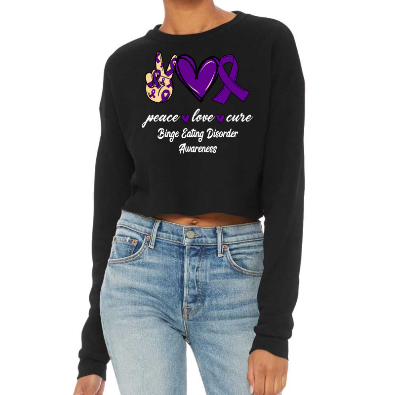 Peace Love Cure Binge Eating Disorder Ribbon Awareness Pullover Hoodie Cropped Sweater by klezgbnist | Artistshot