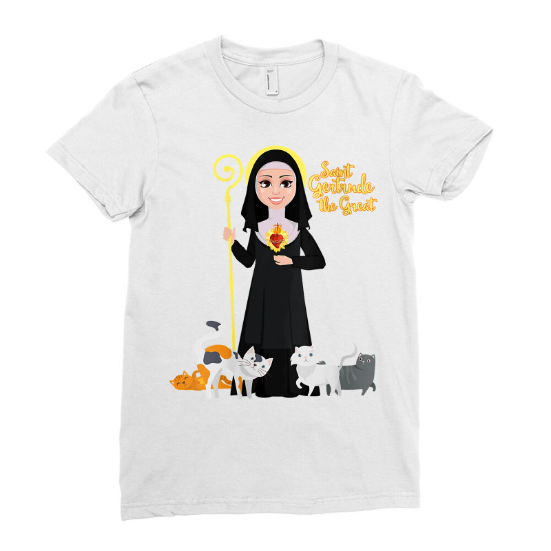 Womens St Gertrude Patron Saint Of Cats Lovers Great Nivelles V Neck T Ladies Fitted T-Shirt by munceylsareiasjr | Artistshot